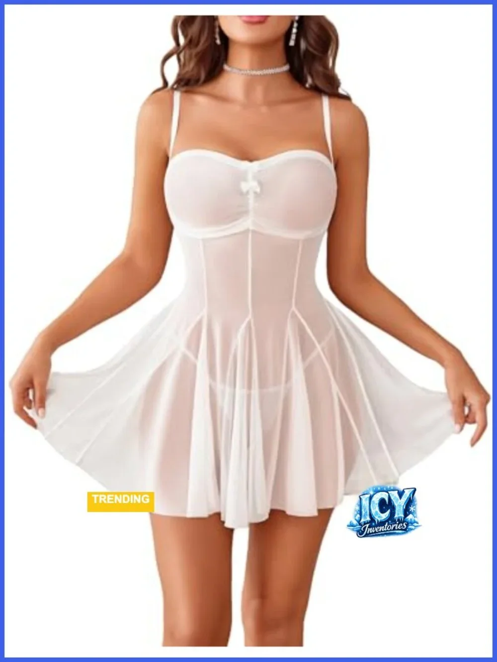 Sheer Mesh Babydoll Lingerie with Underwire and Thong
